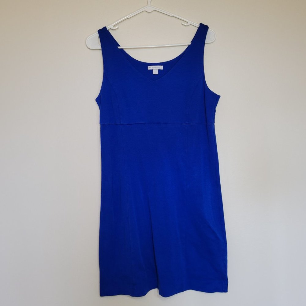 New York & Company Royal Blue Empire Waist V-Neck Cotton Dress